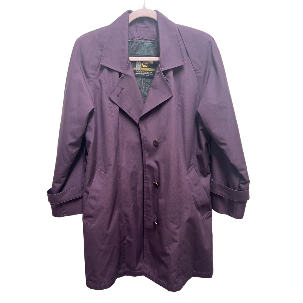 LONDON FOG Womens Size 8 Purple Classic Trench Coat Paisley Lined Vintage - Picture 12 of 13